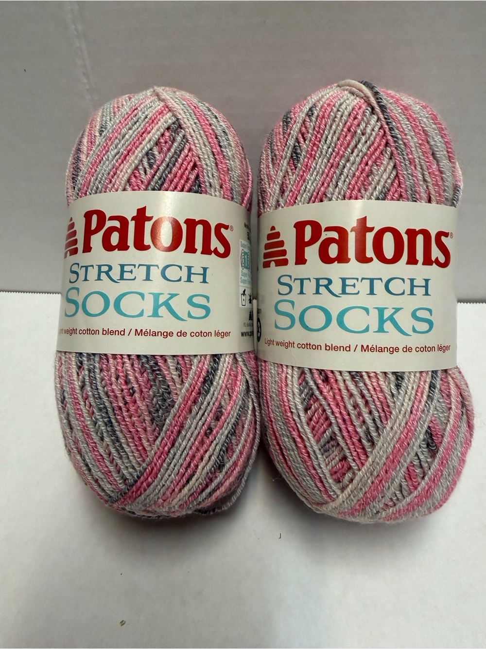 Patons Stretch Socks Yarn – Pink & Gray Variegated - 2 Skeins